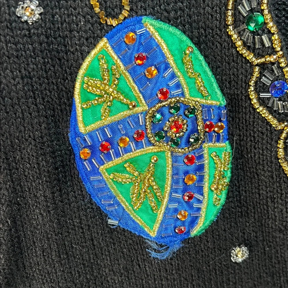1990’s Size Medium V Neck Christmas Sweater Vest Hand Beaded Holiday Sweater